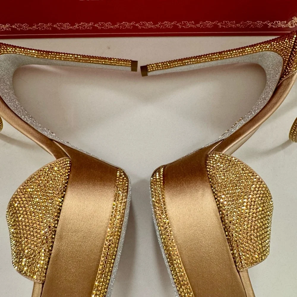 Rene Caovilla - Crystal Gold Platform Heels - New - 38 US - Picture 8 of 16